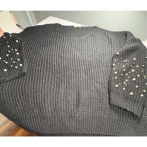 Slouchy Sweater Top with Pearl Beads